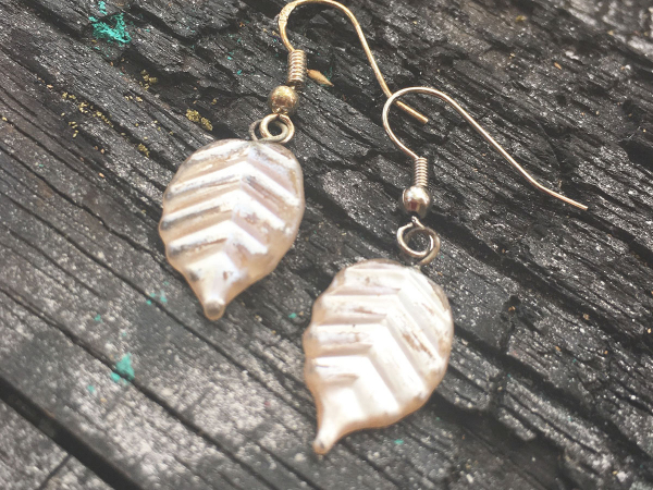 Vintage Ivory Glass Leaf Earrings