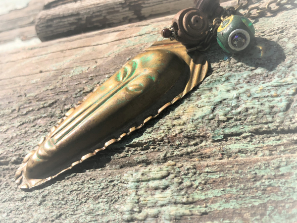 Vintage Brass Face detailed amulet charm necklace