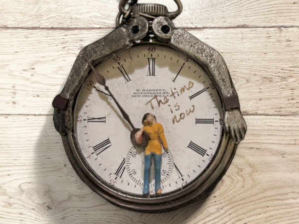 Vintage pocket watch mixed media pendant