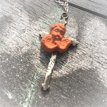terra cotta angel cross Kyrie pendant necklace